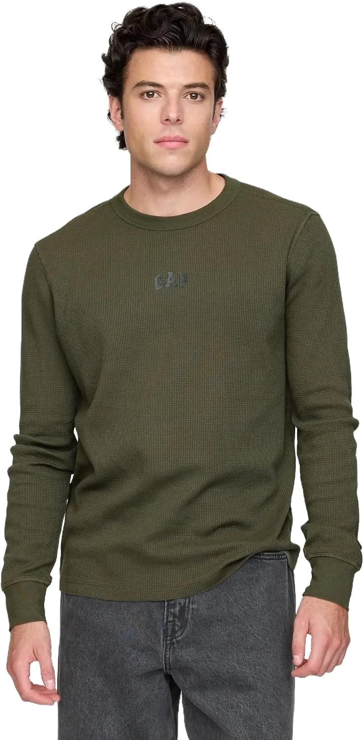 GAP Men's Logo Waffle Tee - Cozy Long Sleeve Style
