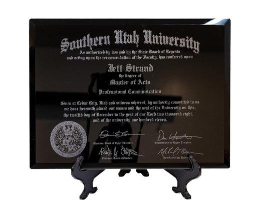 Handcrafted Diploma Frame Plaque with Custom Engraving Display