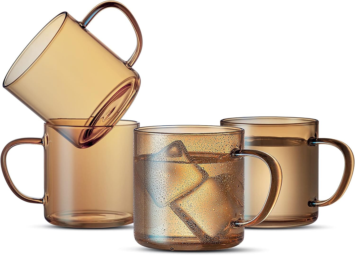LUXU 4pcs Set Colorful Hand Blown Glass Coffee Mugs 14 oz