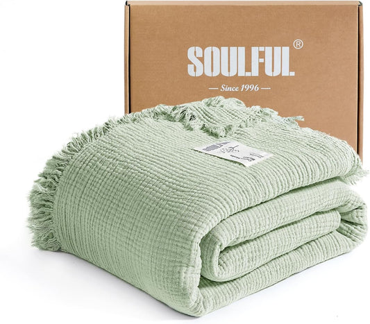 SOULFUL Muslin Throw Blanket - Soft Cotton for Couch or Bed