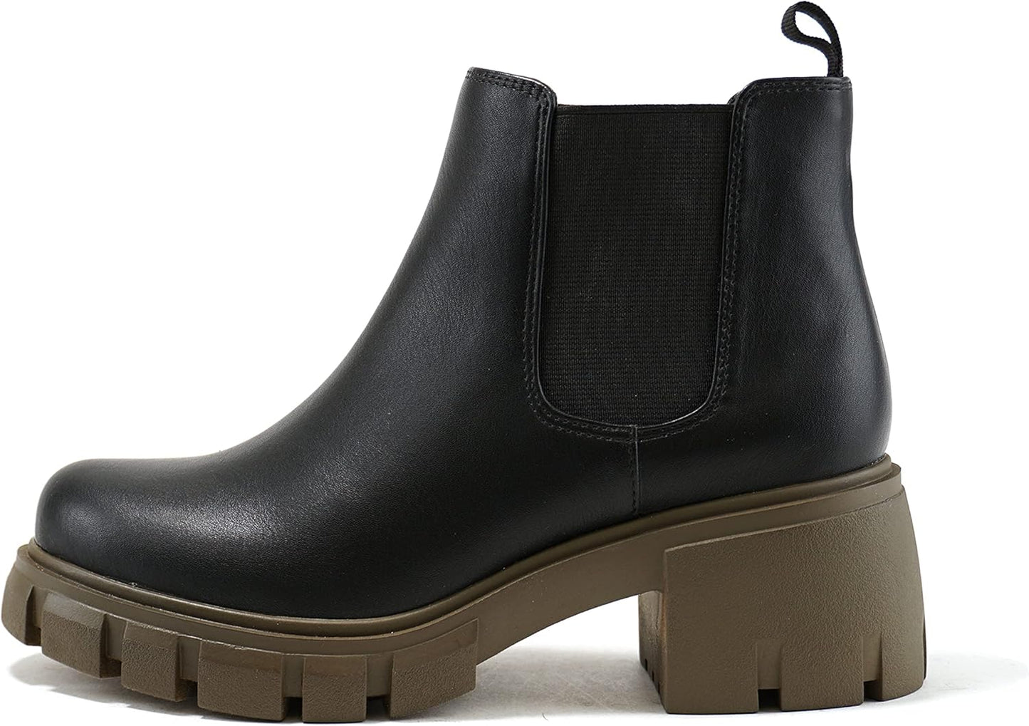 Soda PIONEER Women Lug Sole Mid Heel Chelsea Ankle Bootie
