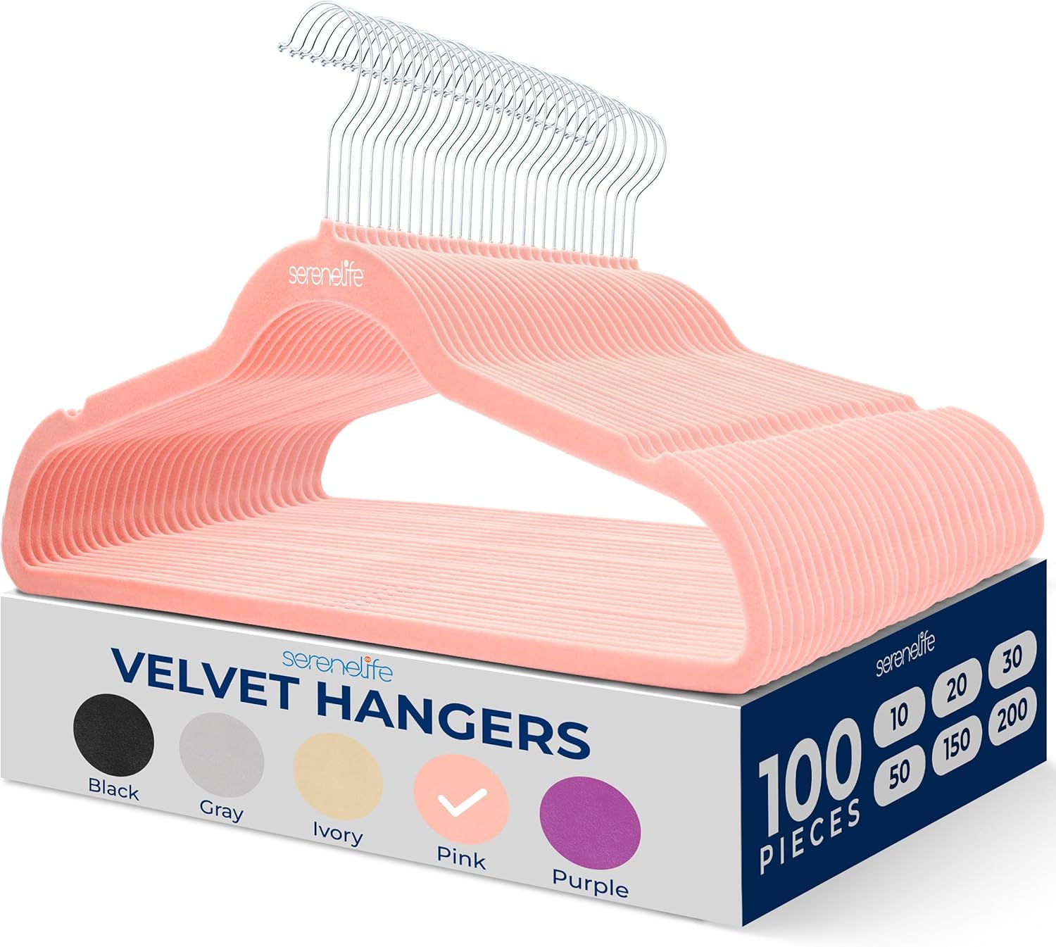 SereneLife Velvet Hangers 100 Pack Non-Slip Space-Saving Design
