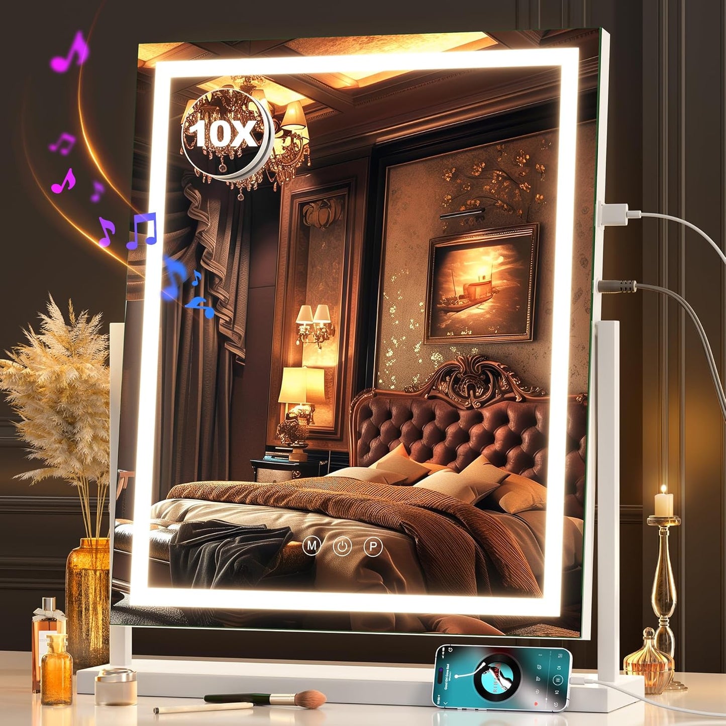 Hasipu Vanity Mirror with Lights and Bluetooth Speaker for Makeup