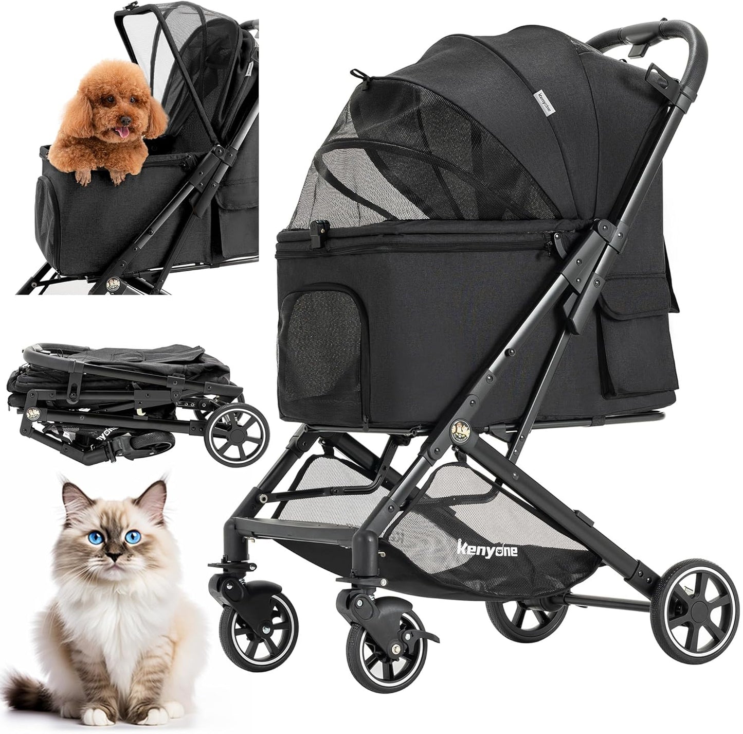 Kenyone Medium Dog Stroller for Pets Up to 55lbs, Lightweight