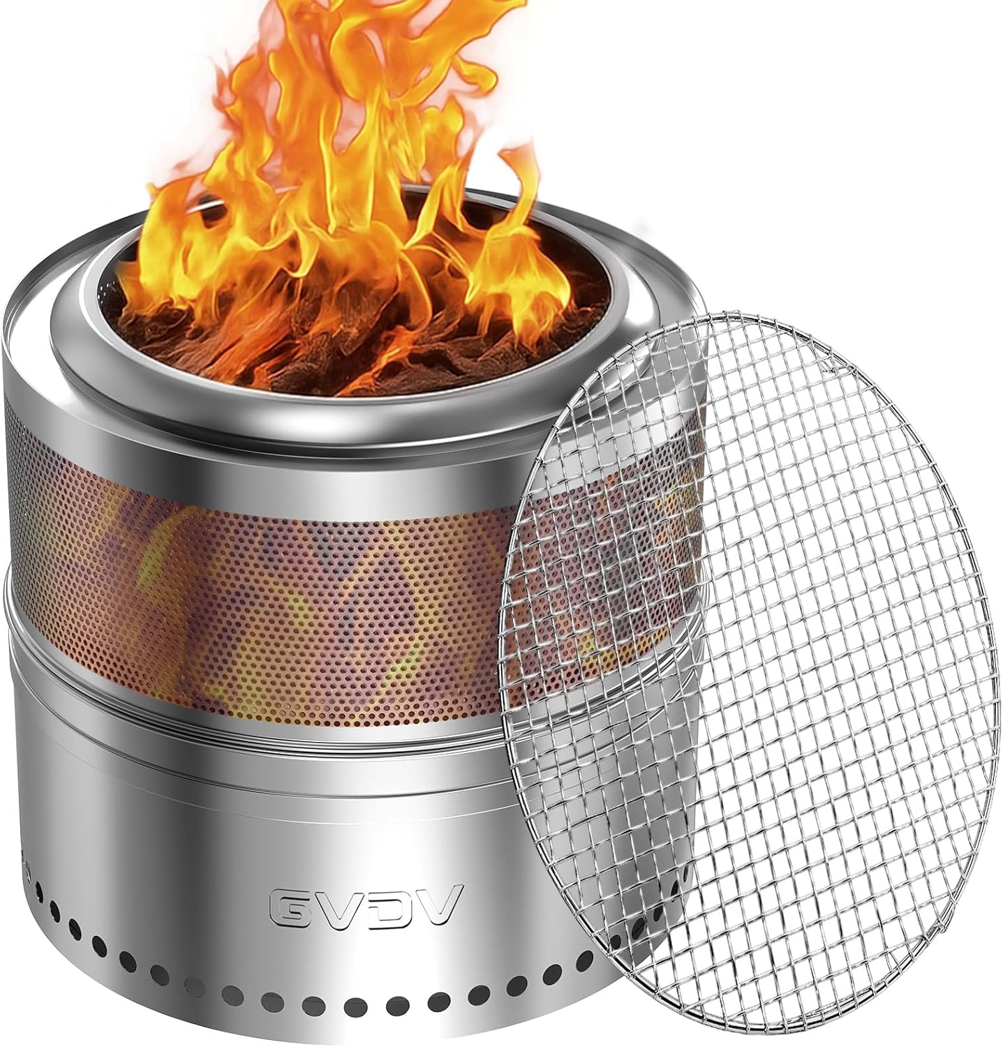 GVDV Smokeless Firepit - 20 Inch Portable Fire Pit with Grill Rack