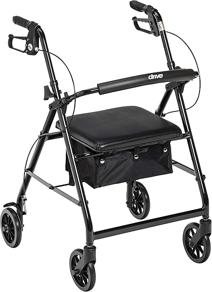 Drive Medical R726BK Foldable Rollator Walker with Seat, Black