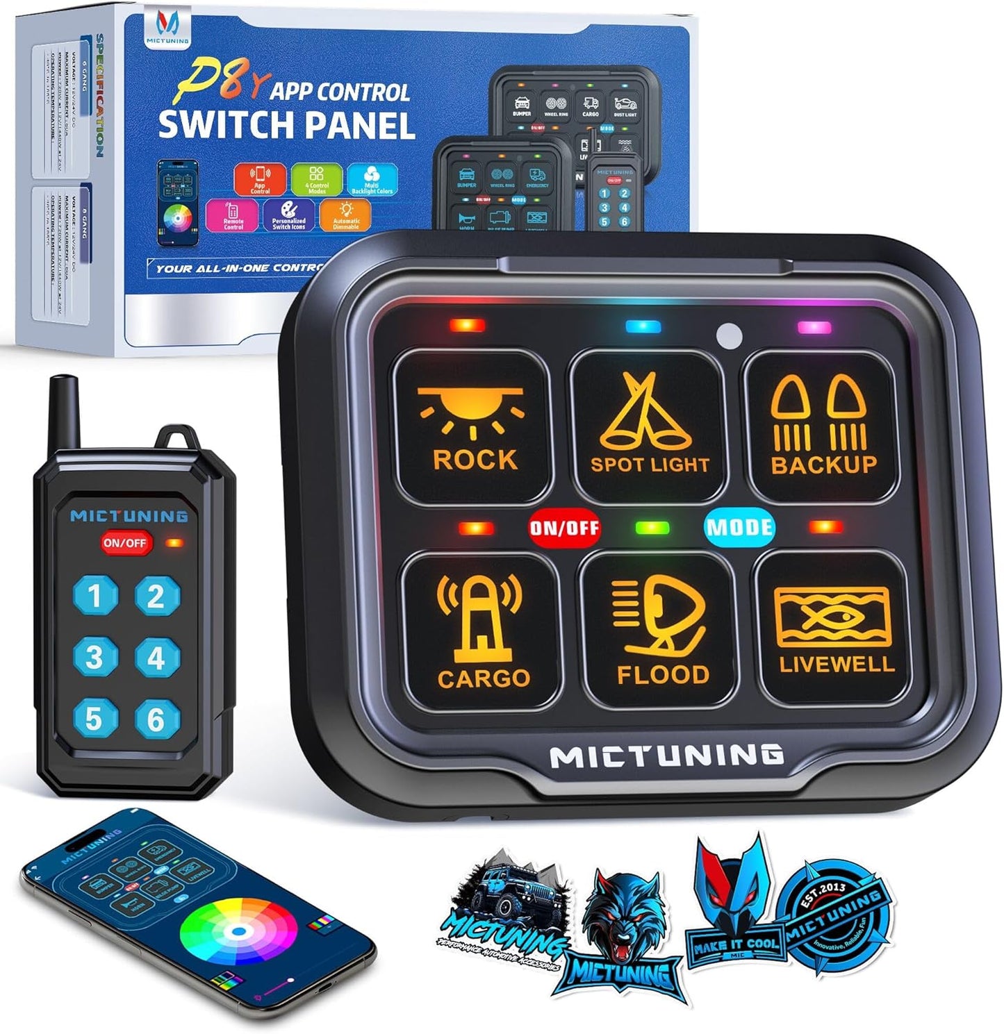 MICTUNING P8Y 6 Gang Switch Panel with Bluetooth Control & Waterproof