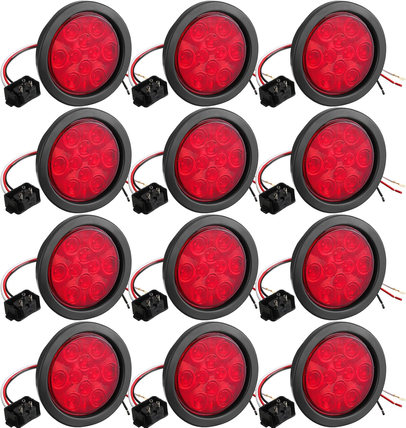 12 Pcs 4 Inch Round LED Trailer Tail Lights for Trucks and RVs