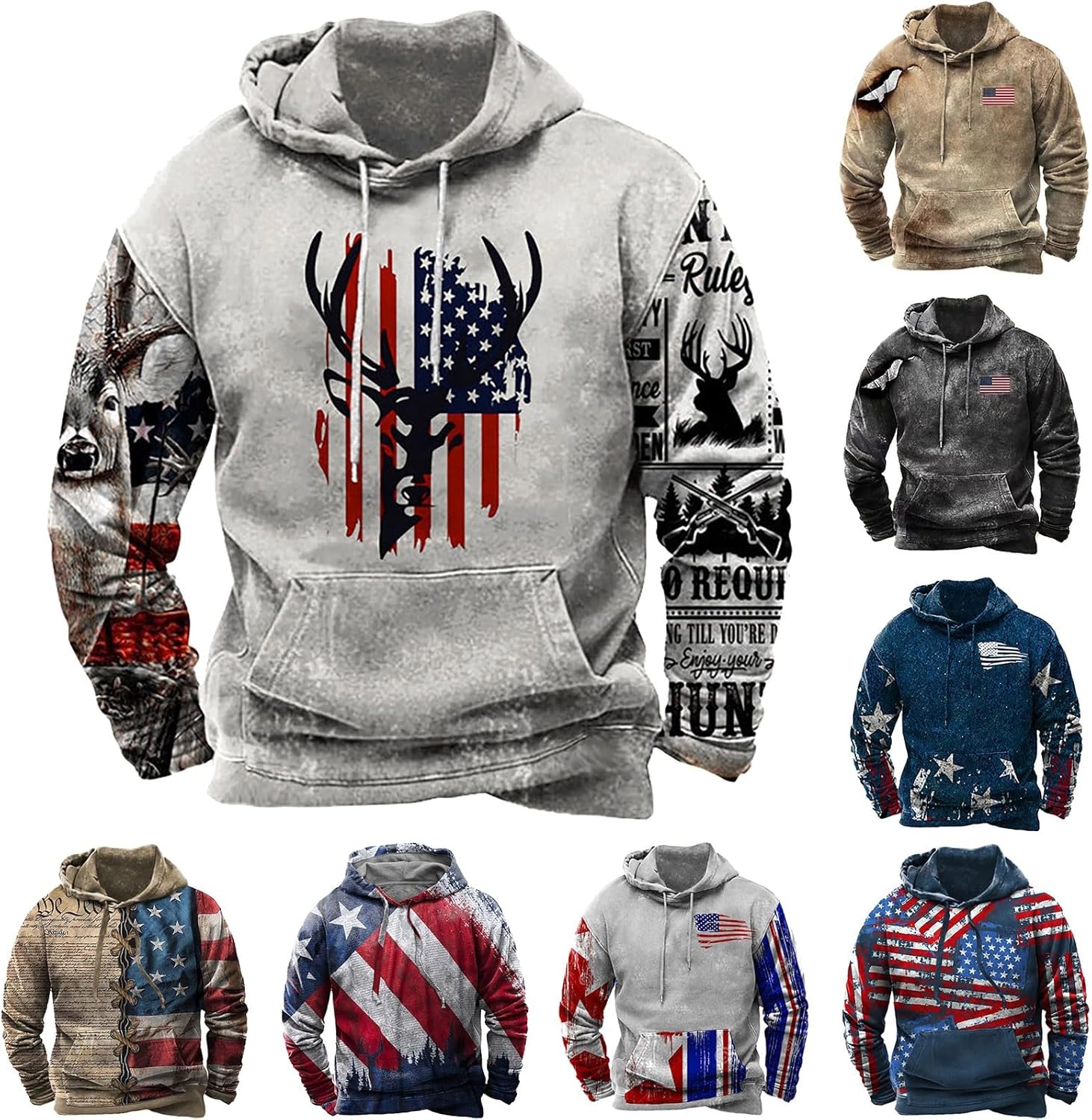 Ethnic Print American Flag Hoodie