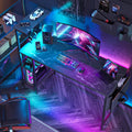 Gaming Desk with LED Lights 51.3 in Black Marble - 4-Tier Reversible