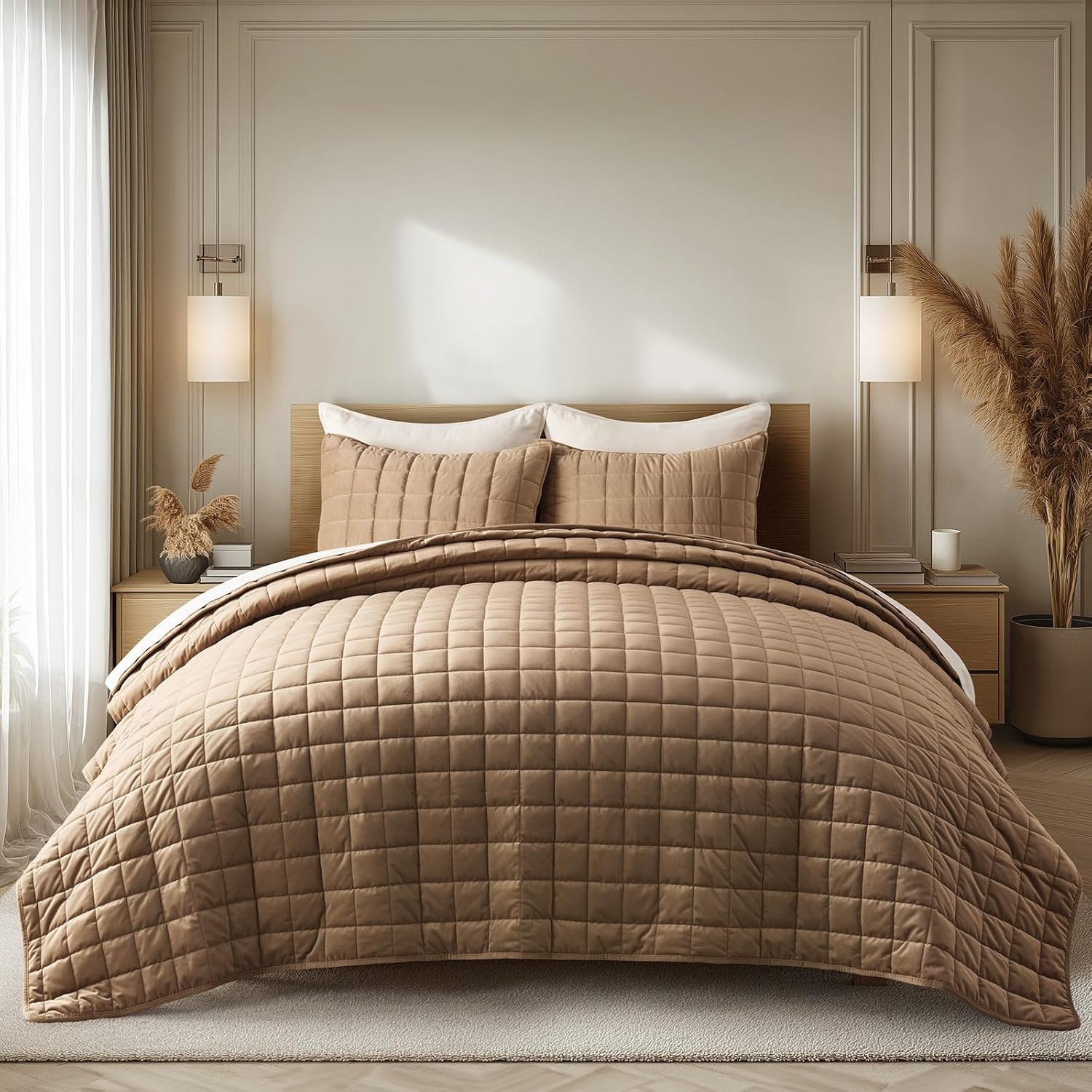 Luxurious Pearl Velvet Quilt King Size Bedding Set for Comfort