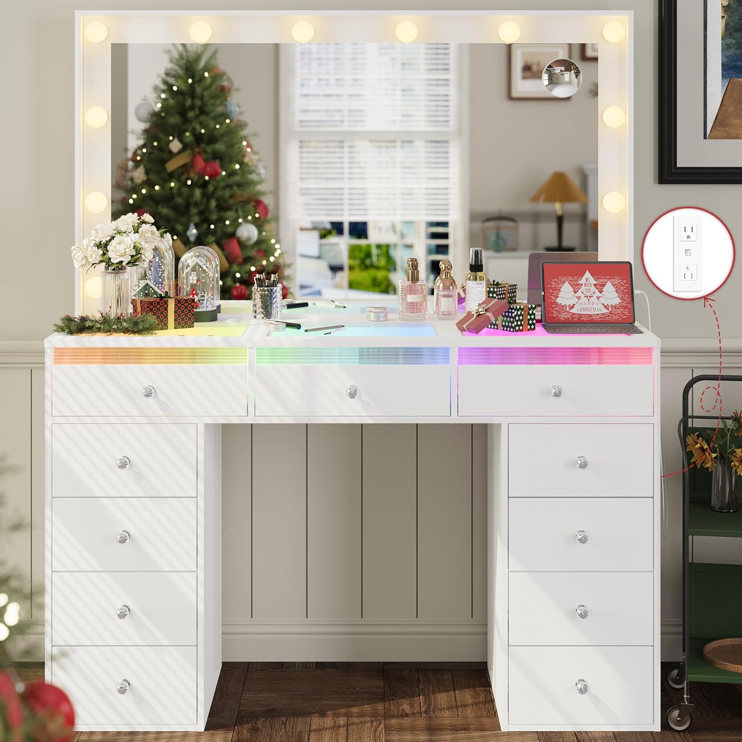 Makeup Vanity Desk with RGB Lights and Large 36.9 Mirror