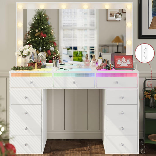 Makeup Vanity Desk with RGB Lights and Large 36.9 Mirror