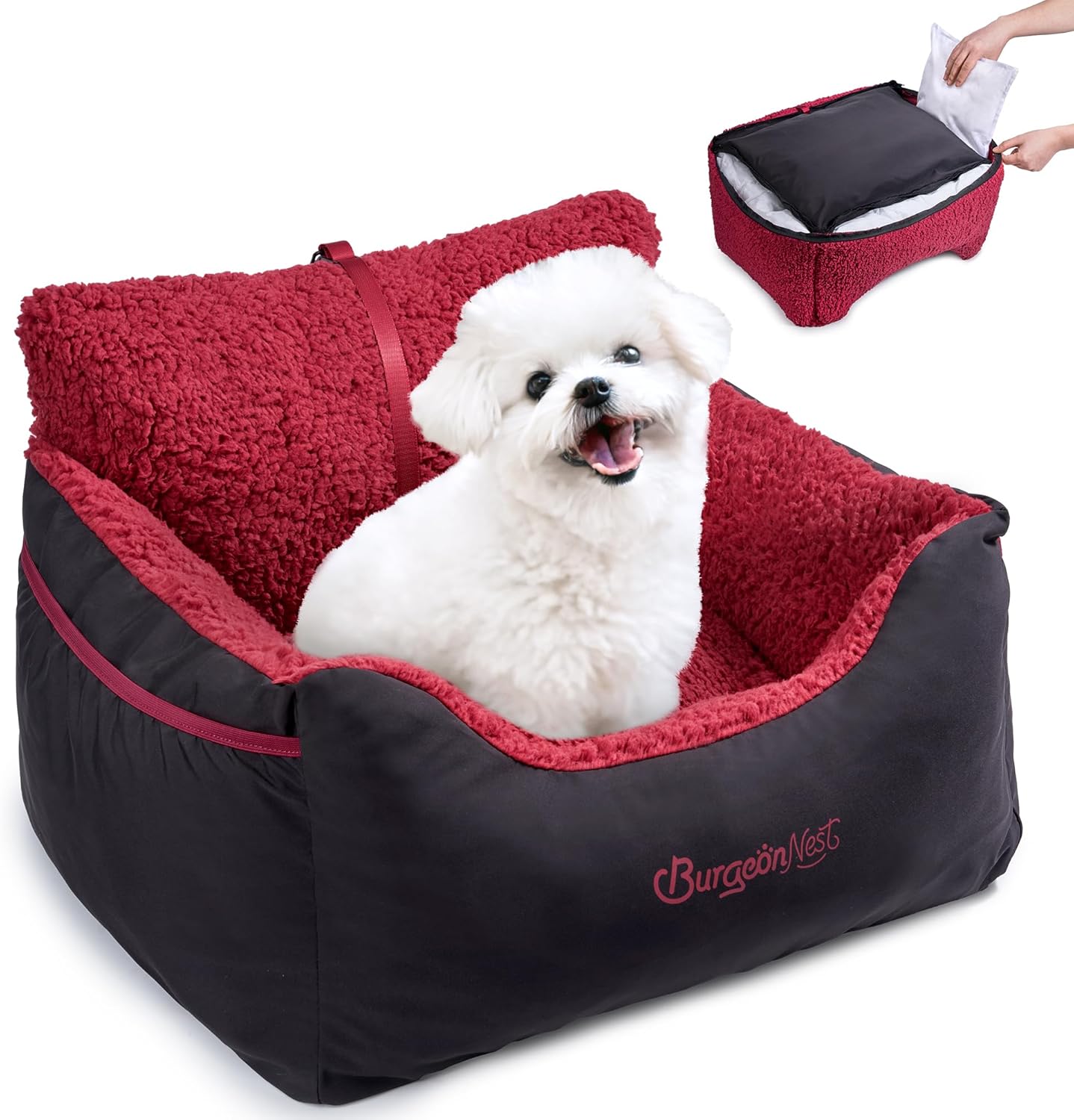 BurgeonNest Dog Car Seat for Small Dogs, Portable Travel Bed
