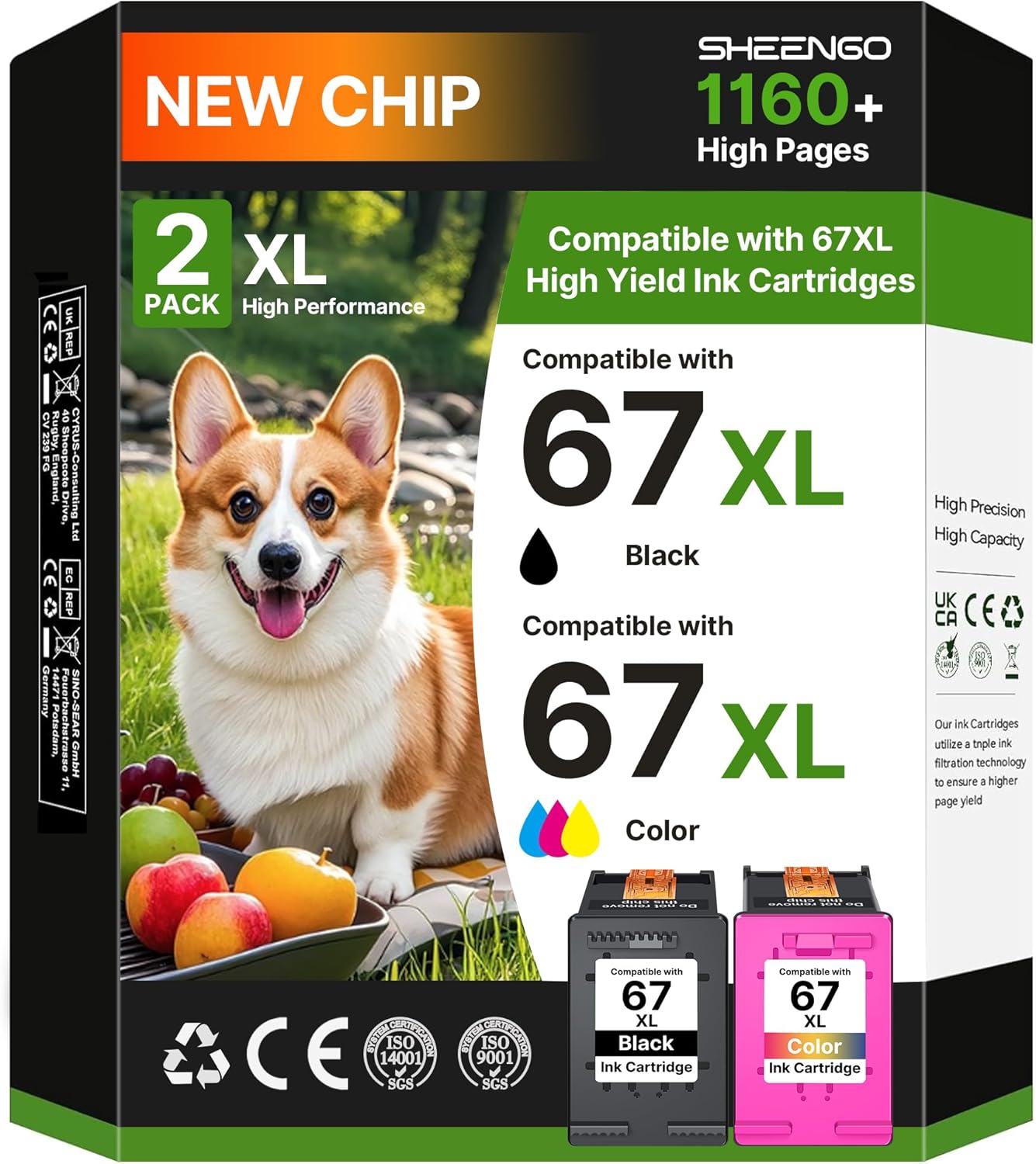 67XL Ink Cartridges Black/Color Combo Pack for HP Printers
