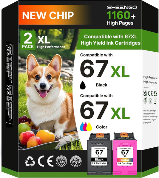 67XL Ink Cartridges Black/Color Combo Pack for HP Printers