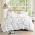 Comfort Spaces White Queen Size Duvet Cover Set - Soft Pintuck Pleated