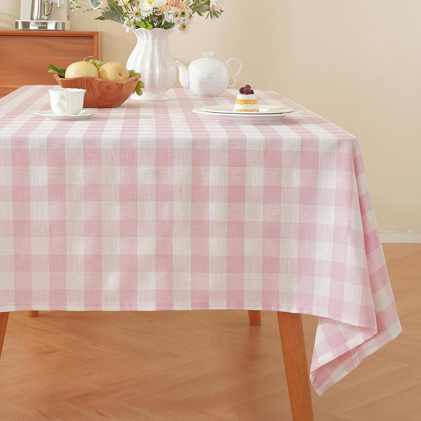 Alsoo Gingham Tablecloth Rectangle Checkered Cotton Linen Fabric