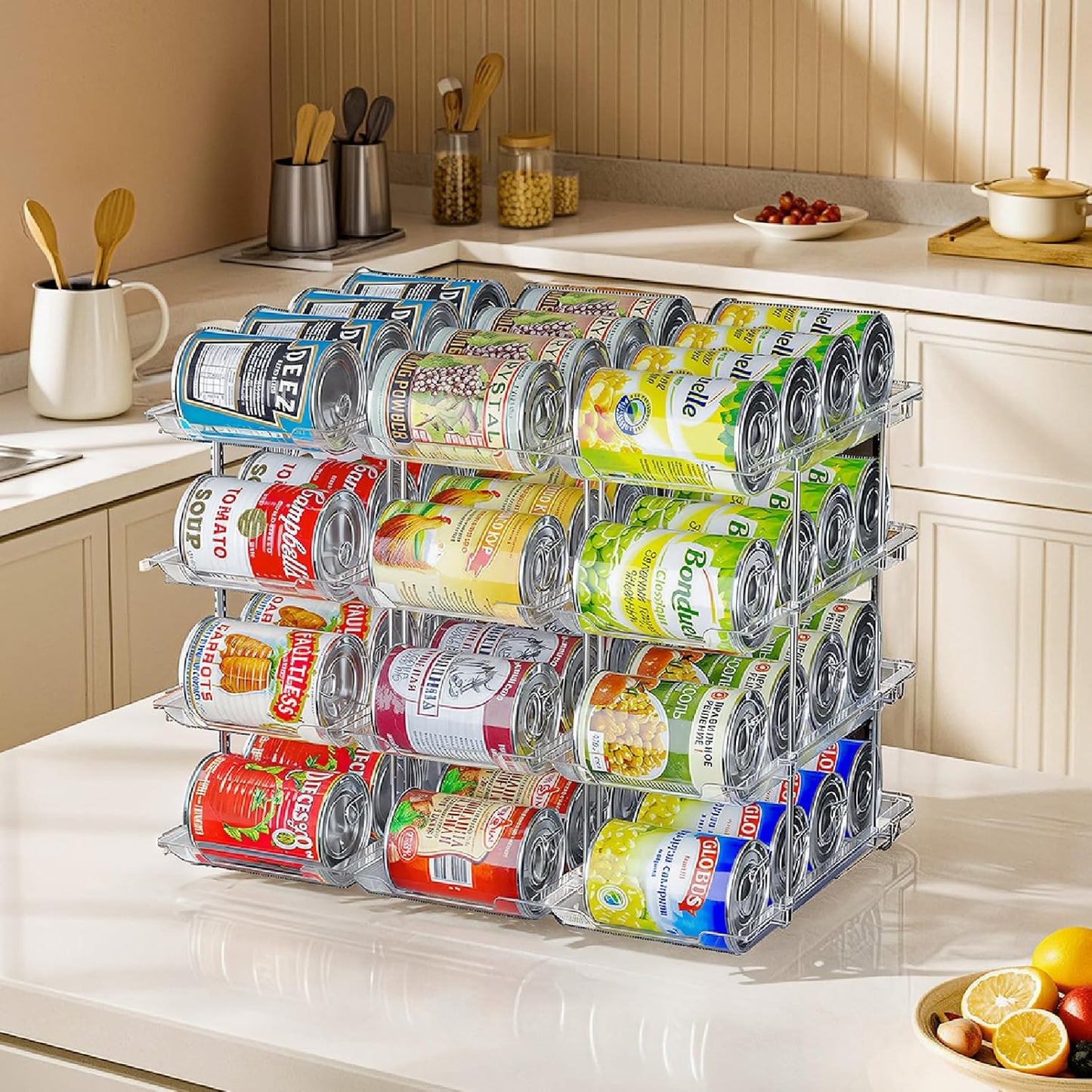 Can Organizer for Pantry - Upgraded Modular 4 Tier Storage Rack