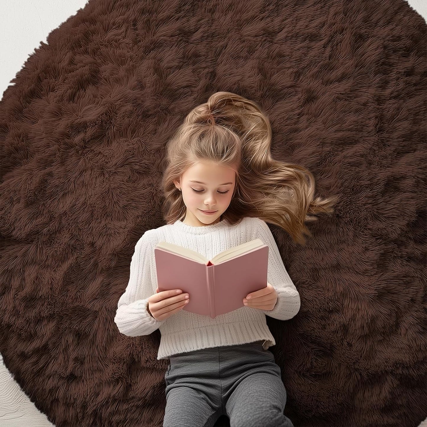 OLANLY Coffee Round Rugs for Bedroom - Soft and Fluffy Design