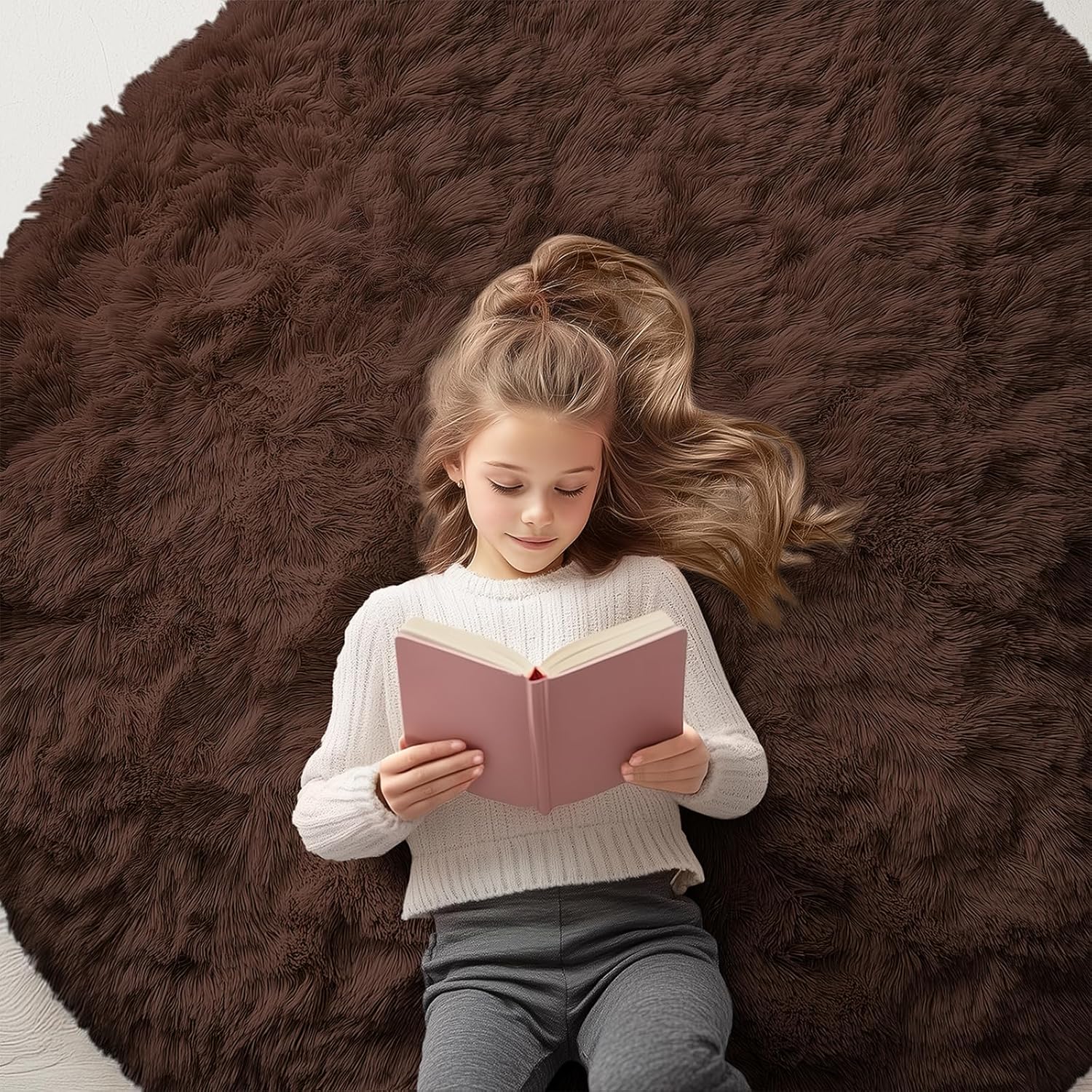 OLANLY Coffee Round Rugs for Bedroom - Soft and Fluffy Design