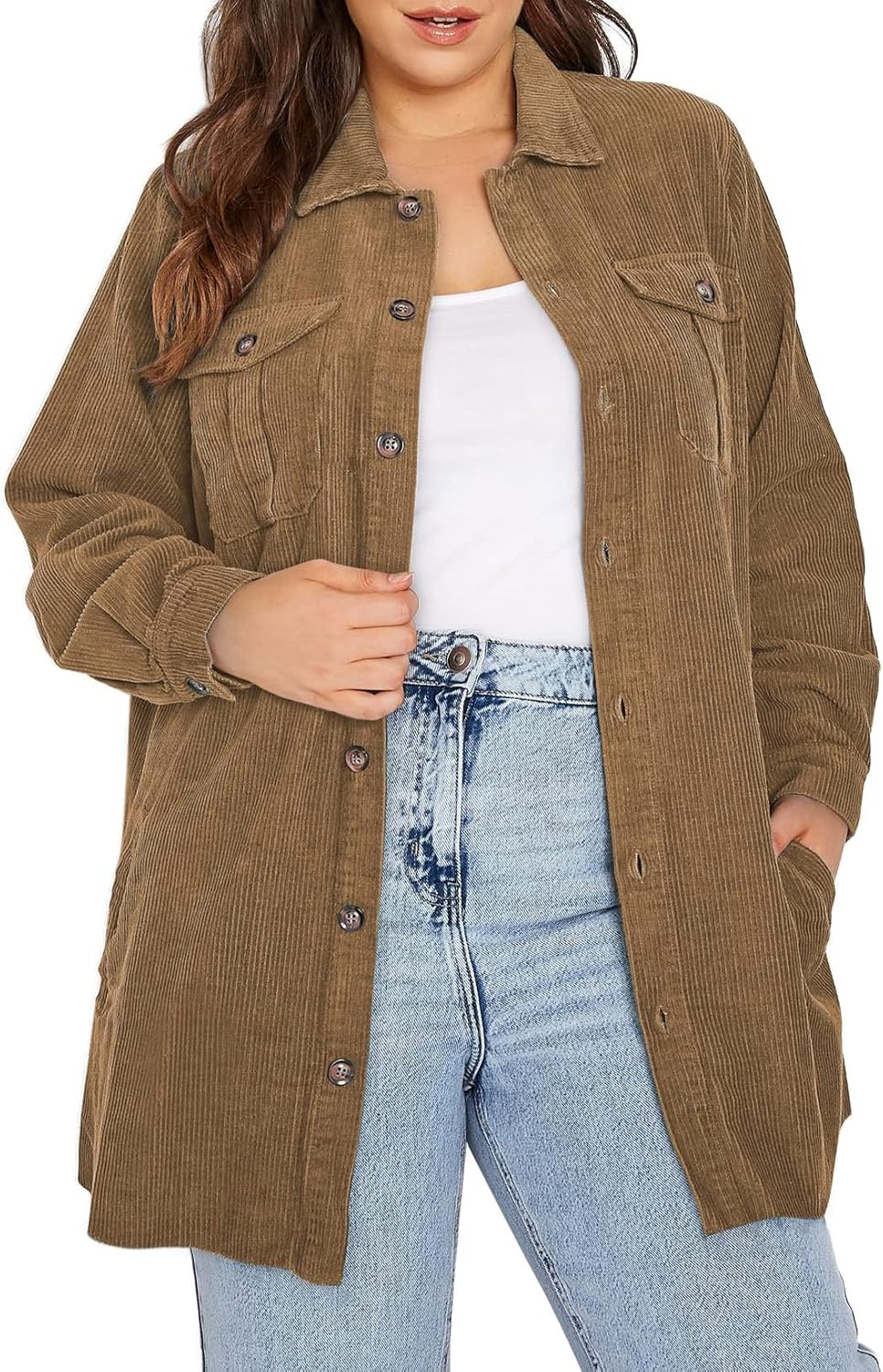 Eytino Womens Plus Size Long Sleeve Button Down Shacket Jacket