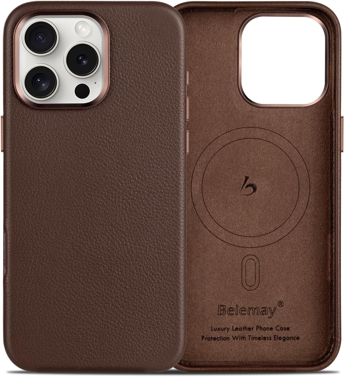 Belemay iPhone 16 Pro Leather Case with MagSafe Compatibility