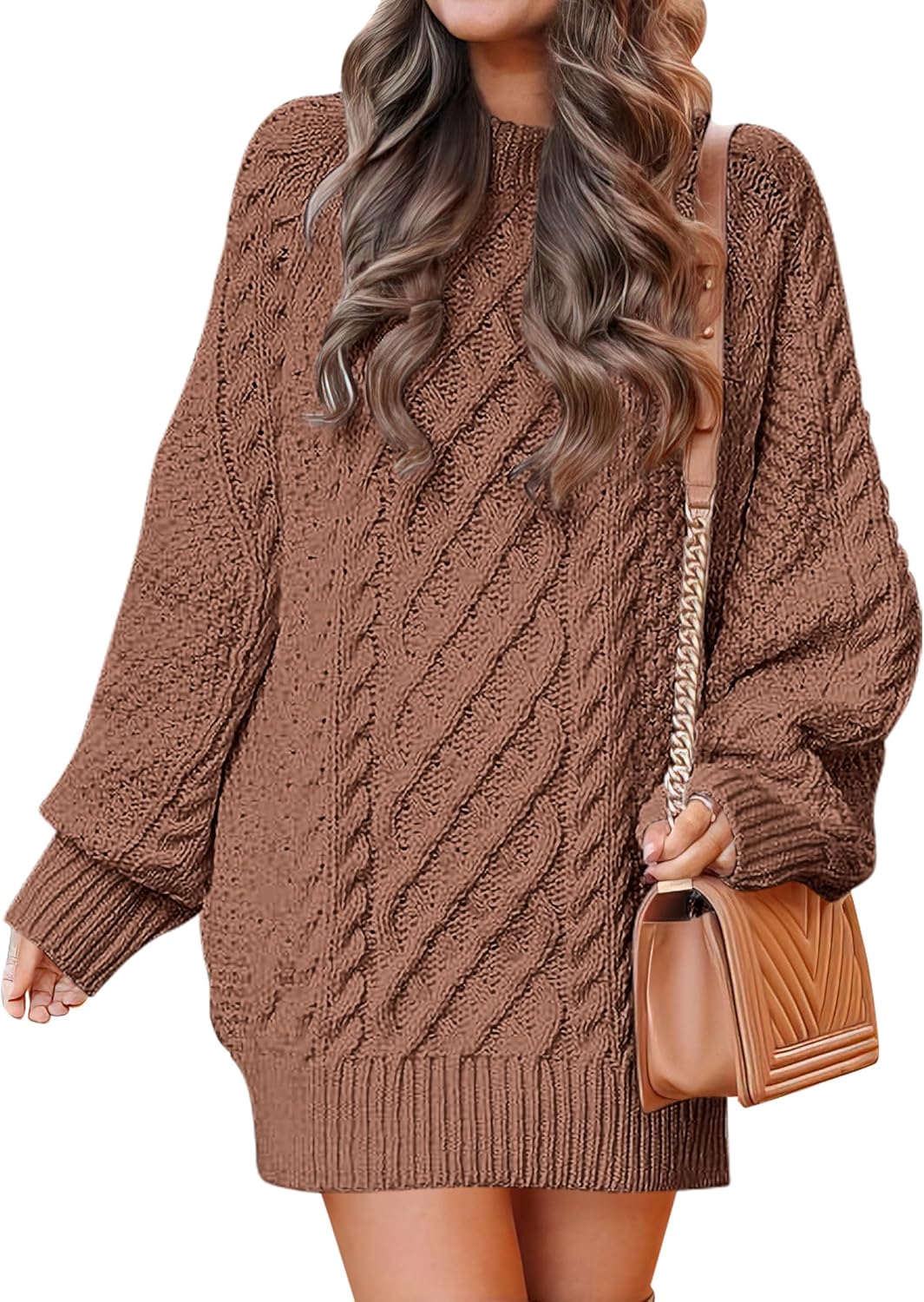 Oversized Cable Knit Sweater Dress for Women - Trendy Fall Style