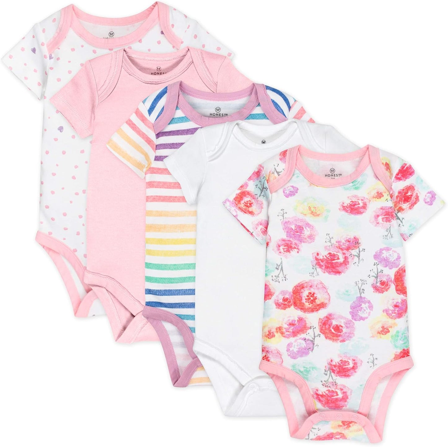 HonestBaby 5-Pack Short Sleeve Bodysuits for Baby Girls