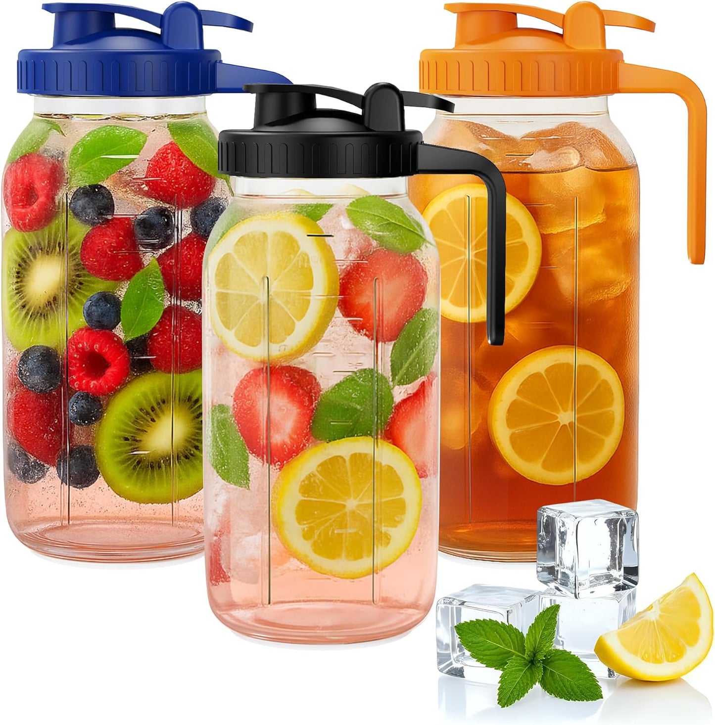 64oz Mason Jar Pitcher - Airtight Leakproof Glass Jug for Drinks