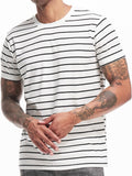 Men's Crewneck Striped T-Shirt in Cotton Blend - Form-Fitting Fit