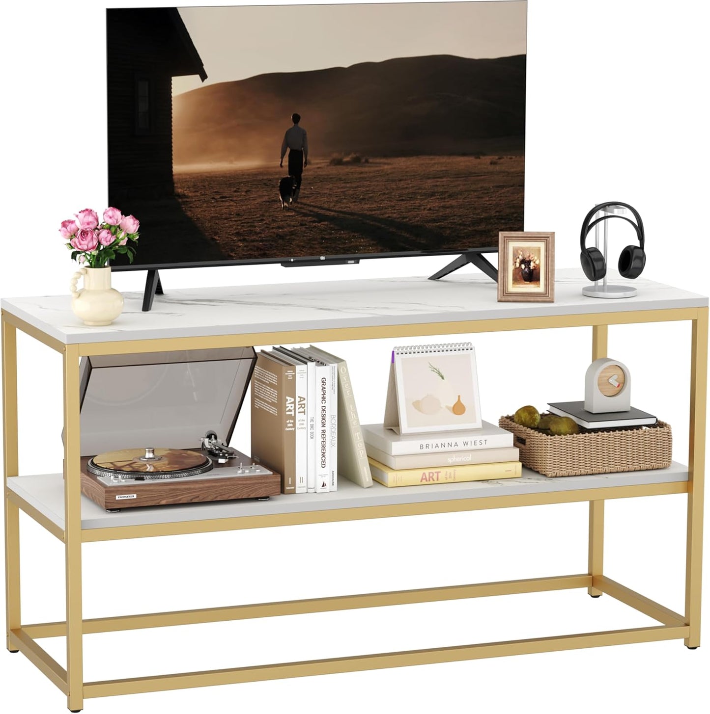 Modern Marble TV Stand with Storage