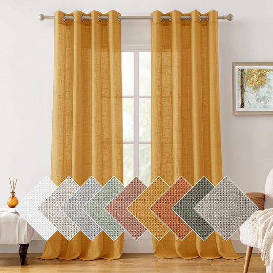 Yellow Linen Sheer Curtains for Farmhouse Style Windows