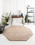 Unique Loom Solid Shag Area Rug 7 ft 10 in Octagon - Soft Taupe