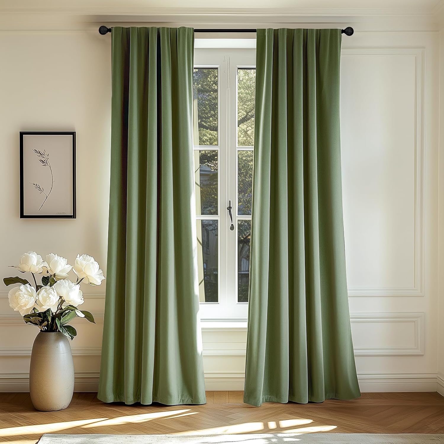 Lazzzy Velvet Blackout Curtains Green 90 Inch Long for Luxury