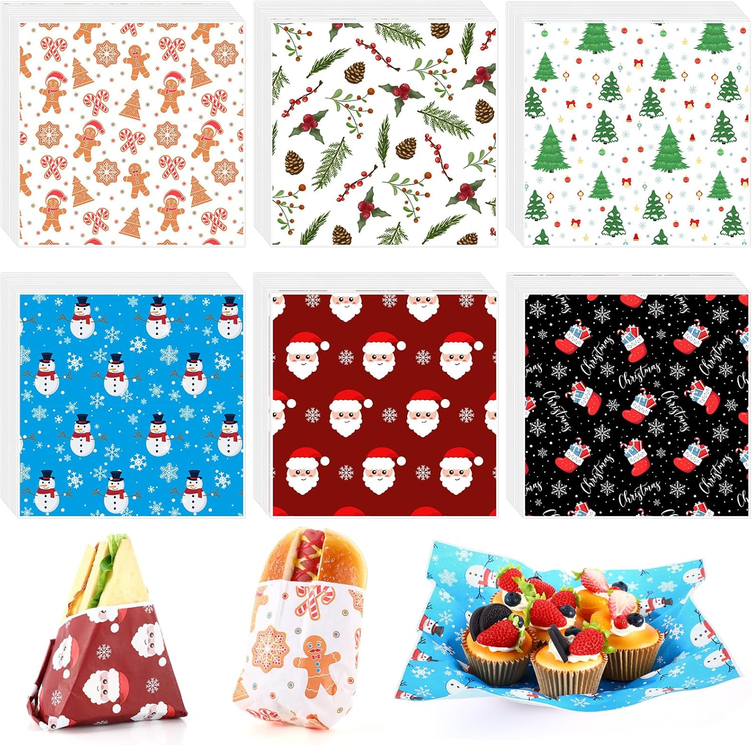 600 Pcs Christmas Wax Paper Sheets for Festive Food Wrapping