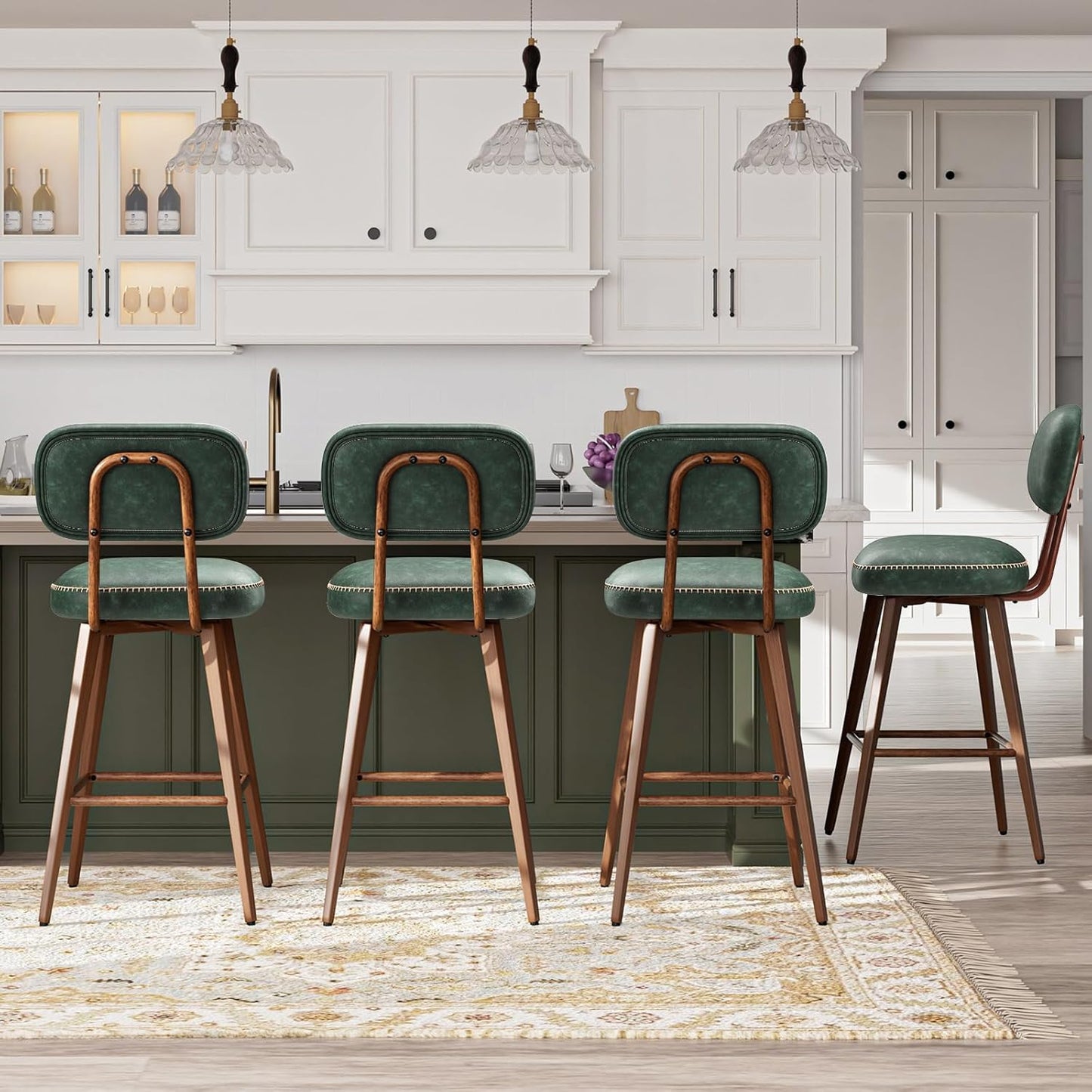 Swivel Bar Stools Set of 4 for Kitchen Island in Green Color