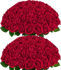BLEUM CADE 50 Pcs Red Roses Artificial Flowers Bouquet - Real Touch