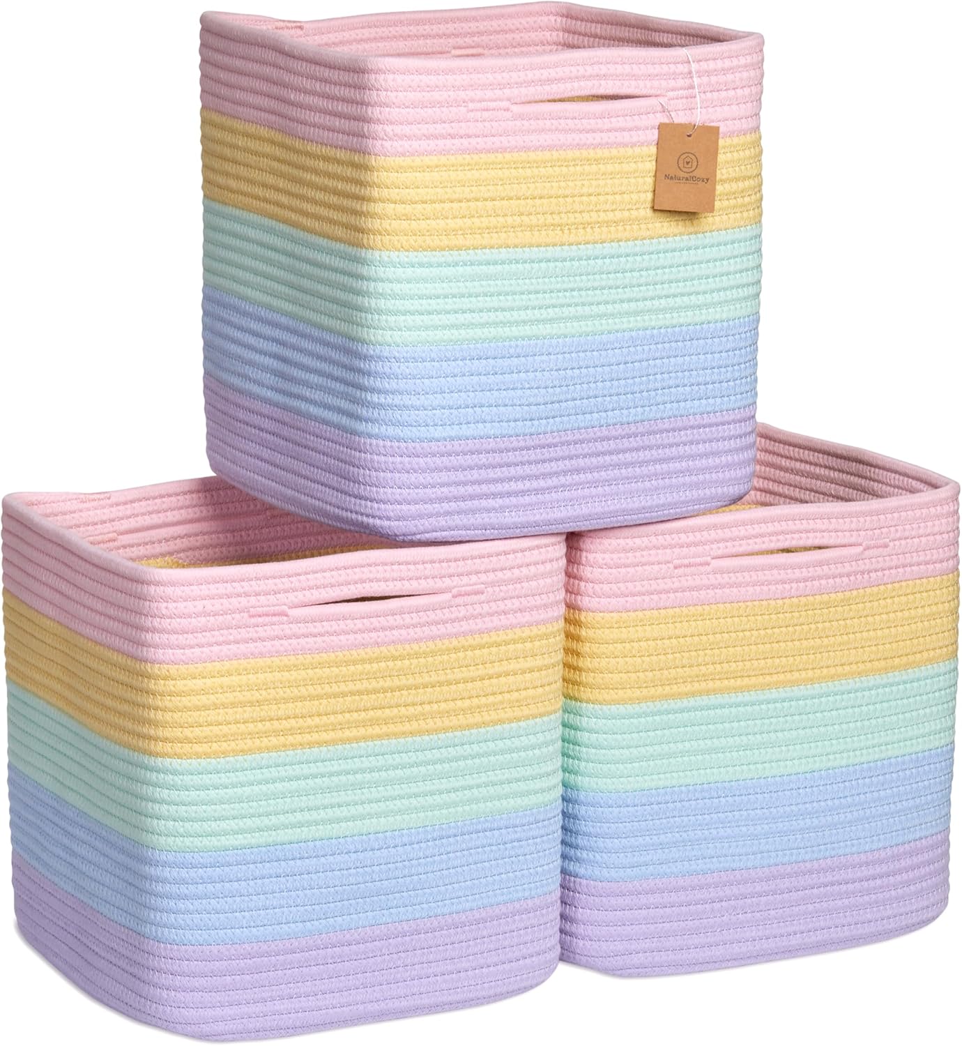 NaturalCozy 11 Inch Cotton Rope Woven Storage Cubes for Organizing