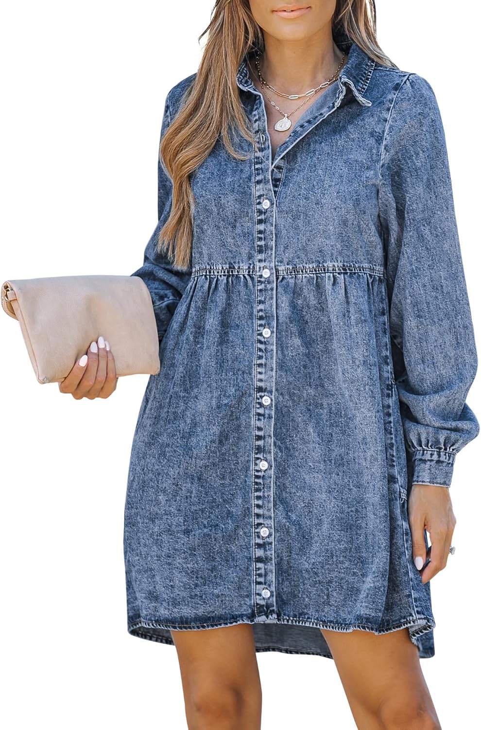 LookbookStore Long Sleeve Denim Dress for Women - Casual Style