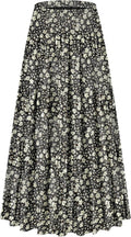 Womens Chiffon High Waist Tiered Pleated Floral Maxi Skirt - Boho Fit