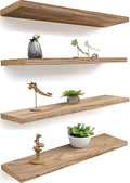 24 Inch Light Wood Floating Shelves for Wall - Rustic Set of 4
