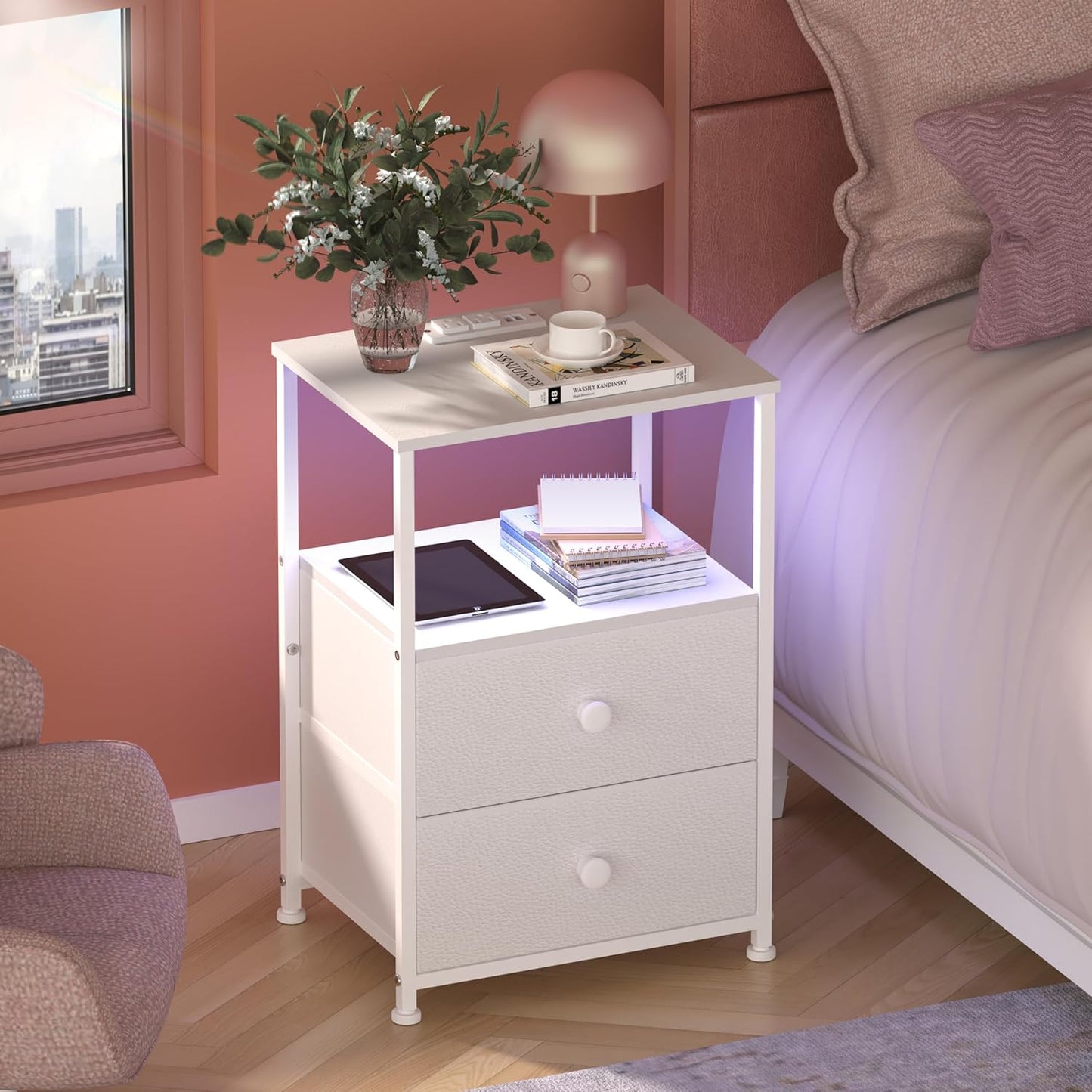 Tohomeor Sofa End Tables with Charging Station and LED Light