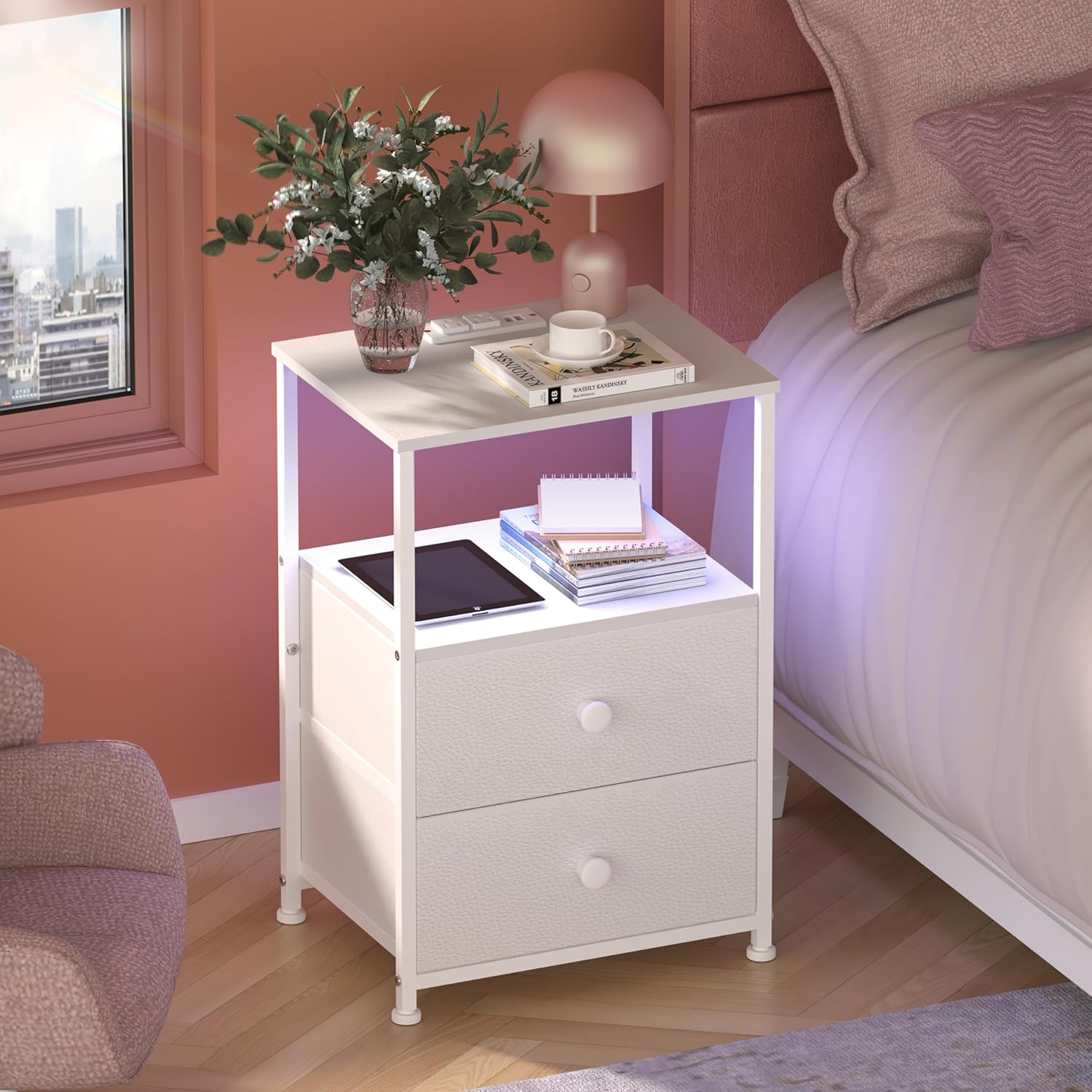 Tohomeor Sofa End Tables with Charging Station and LED Light
