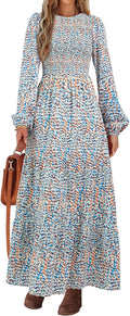 Floral Maxi Dress Long Sleeve Smocked Tiered - Flowy Comfort