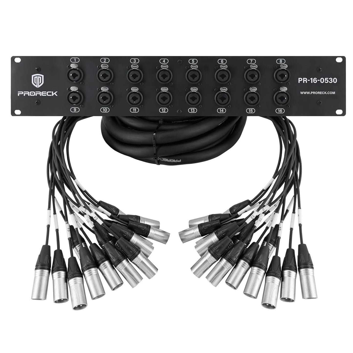 PRORECK 16-Channel Rack Mount TRS XLR Combo Splitter Snake Cable