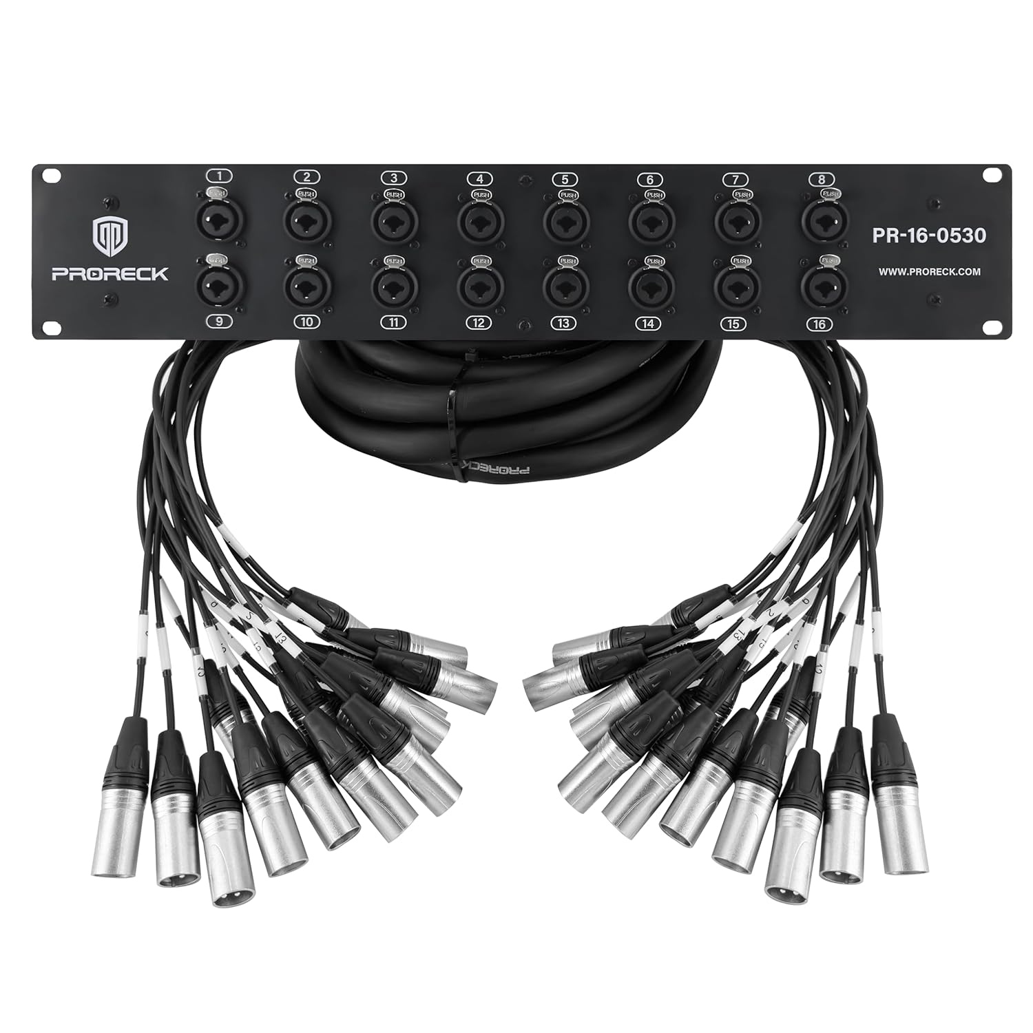 PRORECK 16-Channel Rack Mount TRS XLR Combo Splitter Snake Cable