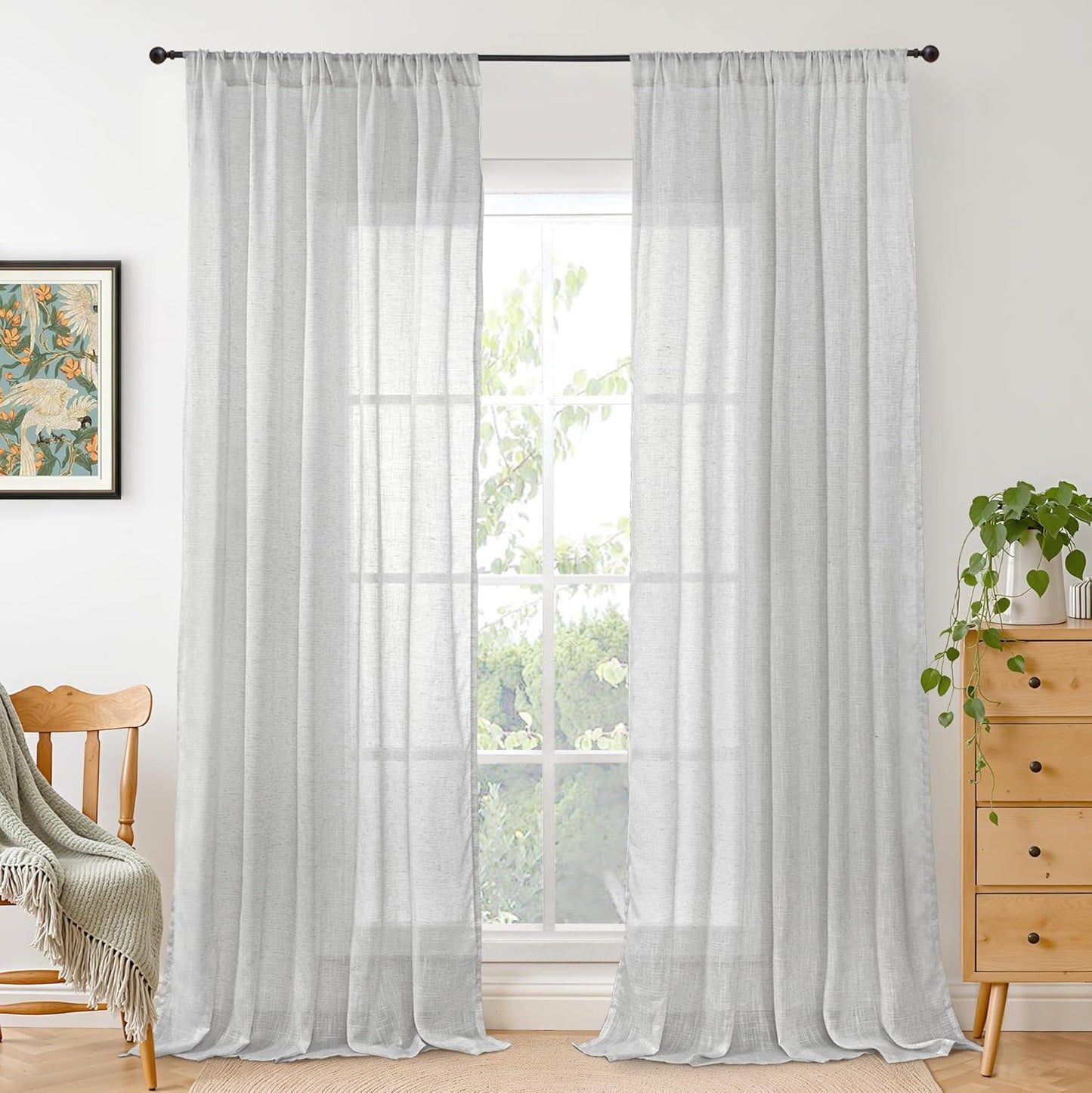 Light Grey Linen Curtains 96 Inch Length for Rustic Decor