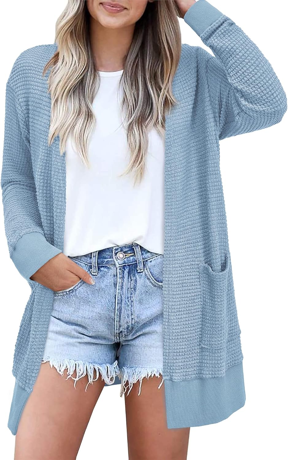 STYLEWORD Women's Lightweight Open Front Cardigan Sweater with Pockets