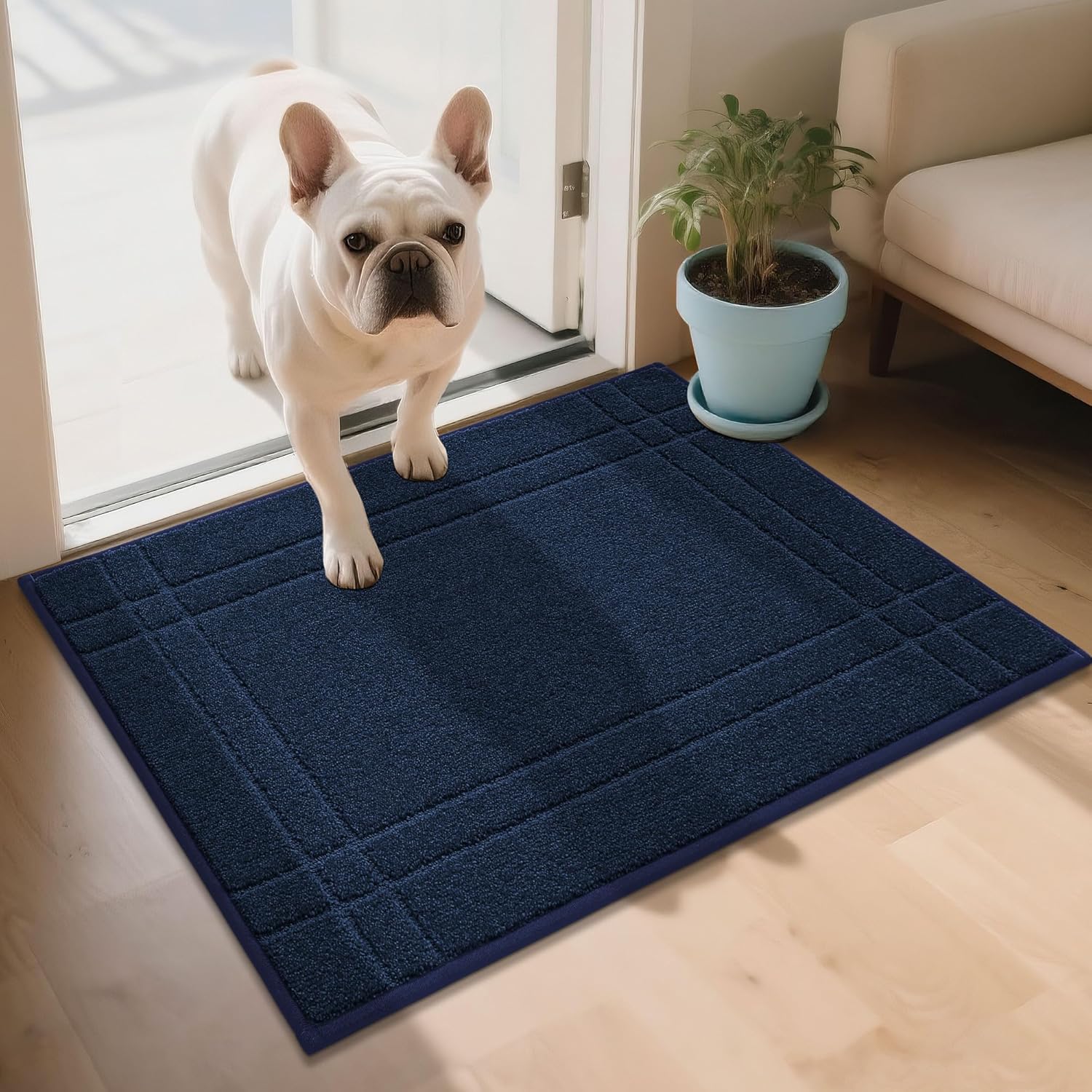 Non-Slip Dirt Trapper Door Mats for Indoor Use, 24x36 in Navy